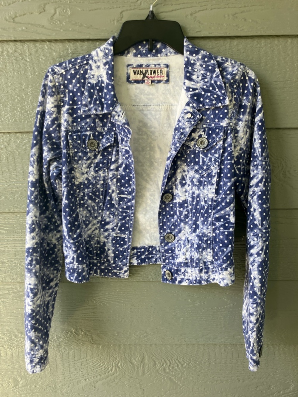 Wallflower Vintage Collection Crop Denim Blue Polka Dot Jacket